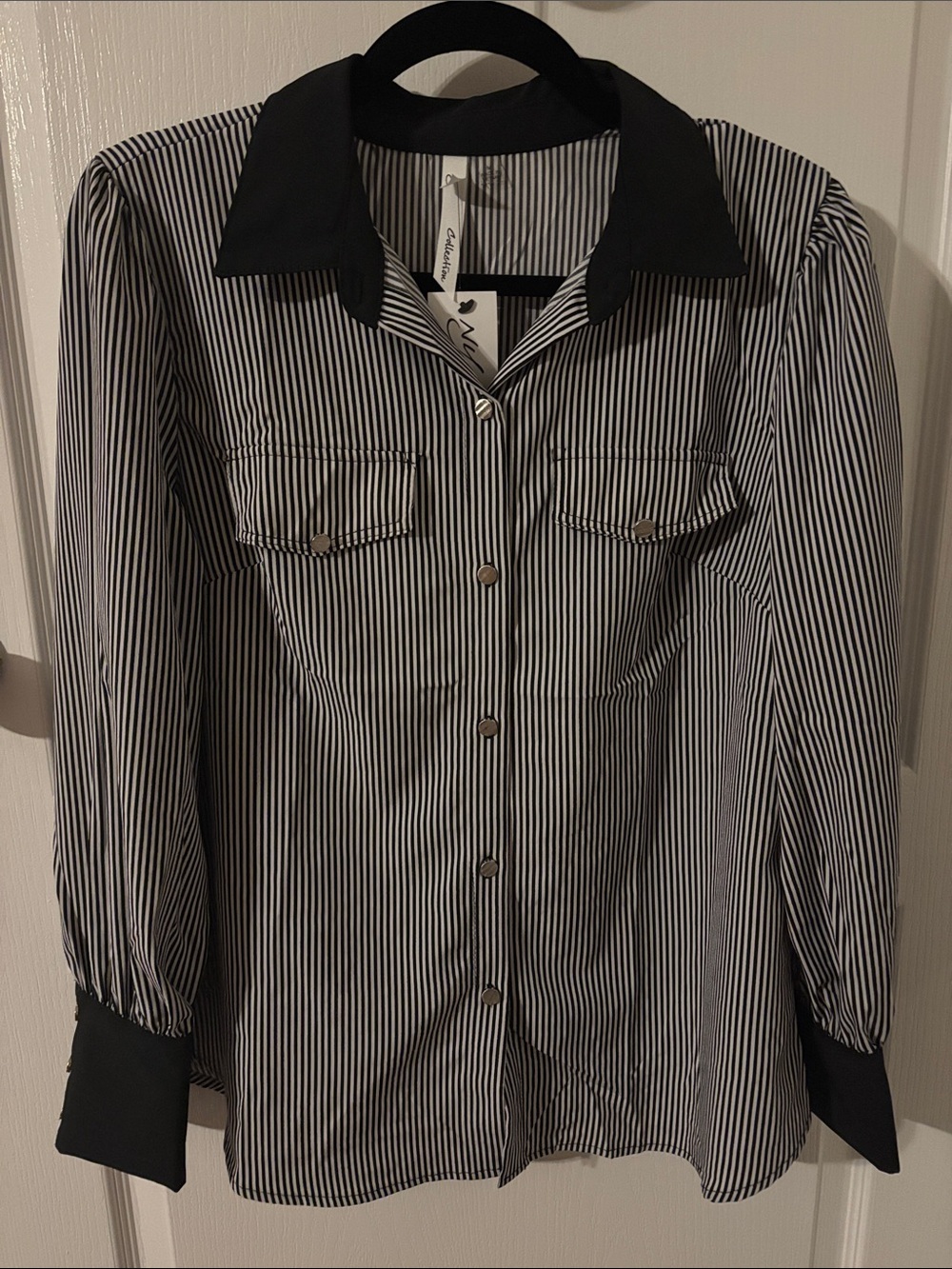 JM Collection Black and White Striped Button-Down Shirt
